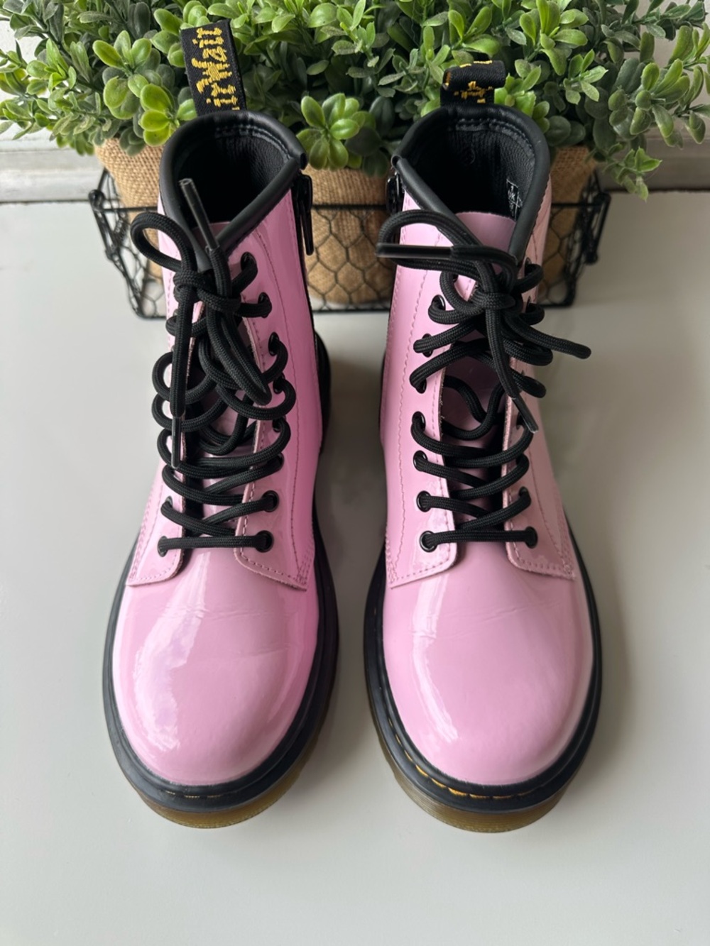 Dr. Martens Pink Lace-Up Combat Boots with Black Trim